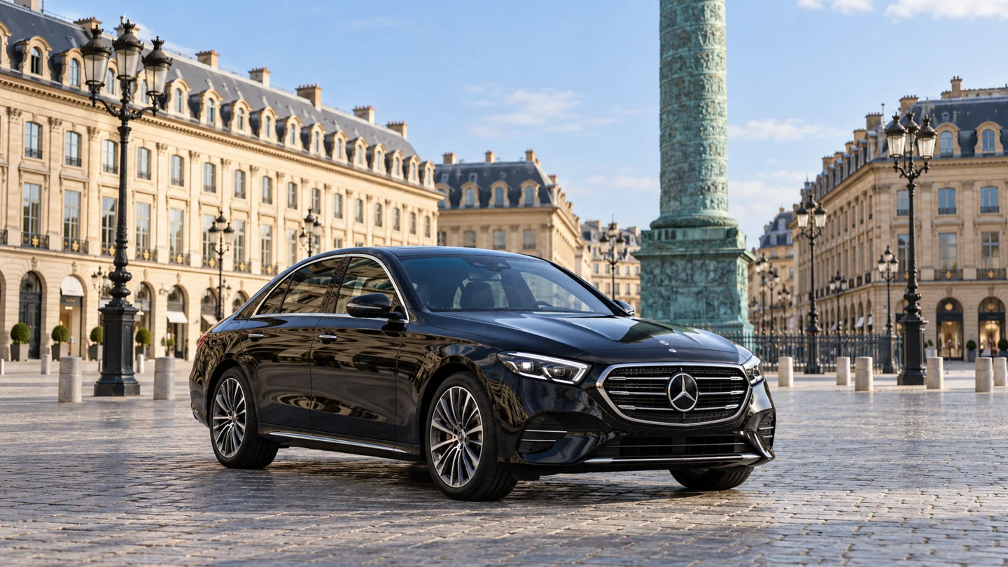 Black Mercedes E-Class in Place Vendôme