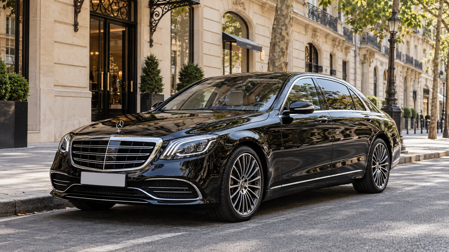 Mercedes Classe S noire avenue Montaigne à Paris